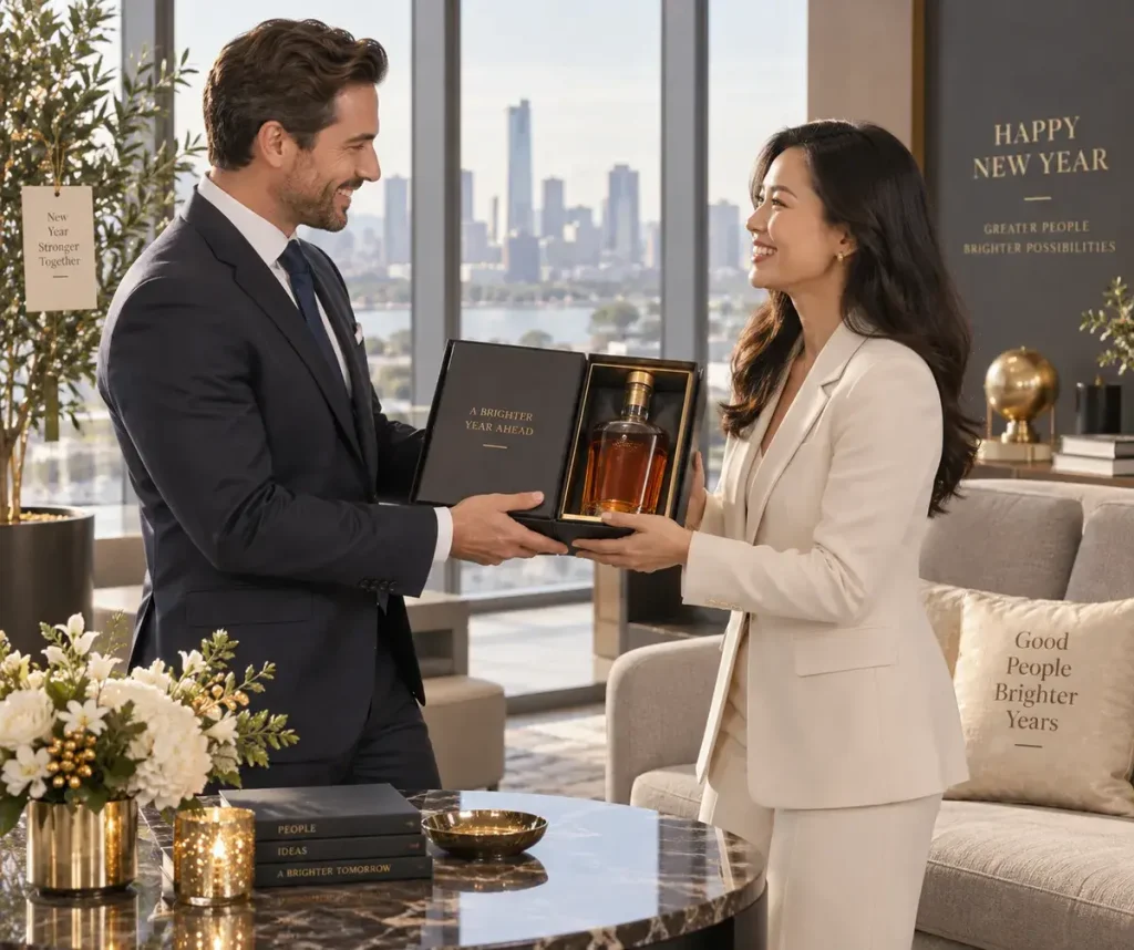 Cách chọn rượu whisky biếu Tết 2027 sang trọng, ý nghĩa 2 Trao quà whisky lịch sự cho đối tác dịp Tết